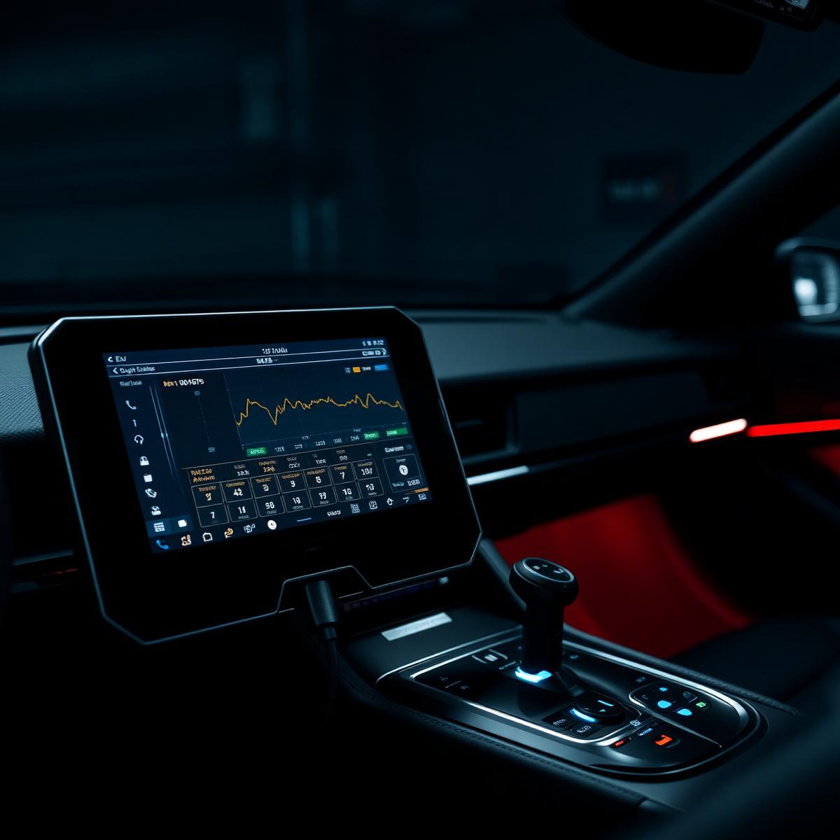 Dealer-grade diagnostic scanner connected to a vehicle dashboard